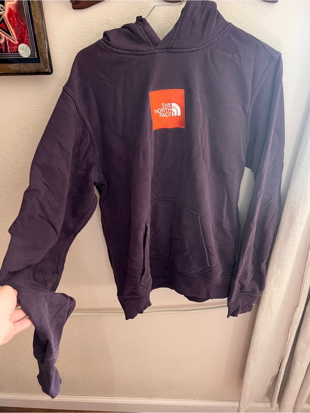 The North Face Deep Purple Hoodie with Orange Logo Patch